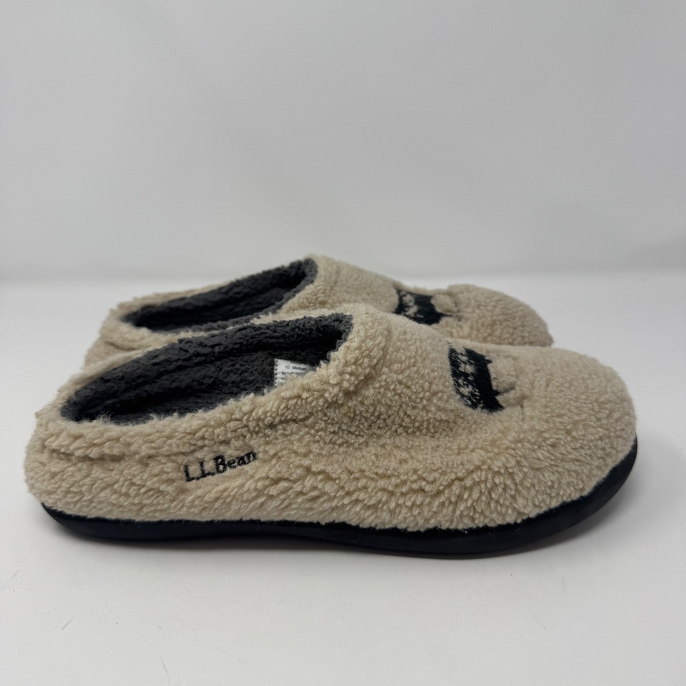 LL Bean Womens 10 Medium Sherpa Fleece Sheep Slipper Mules Tan 507792